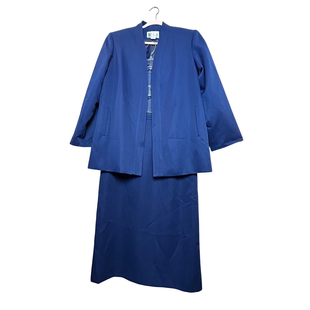 Da-Rue Skirt Suit Womens 14 Navy Blue Open Blazer Skirt Set Coord Set Minimalist